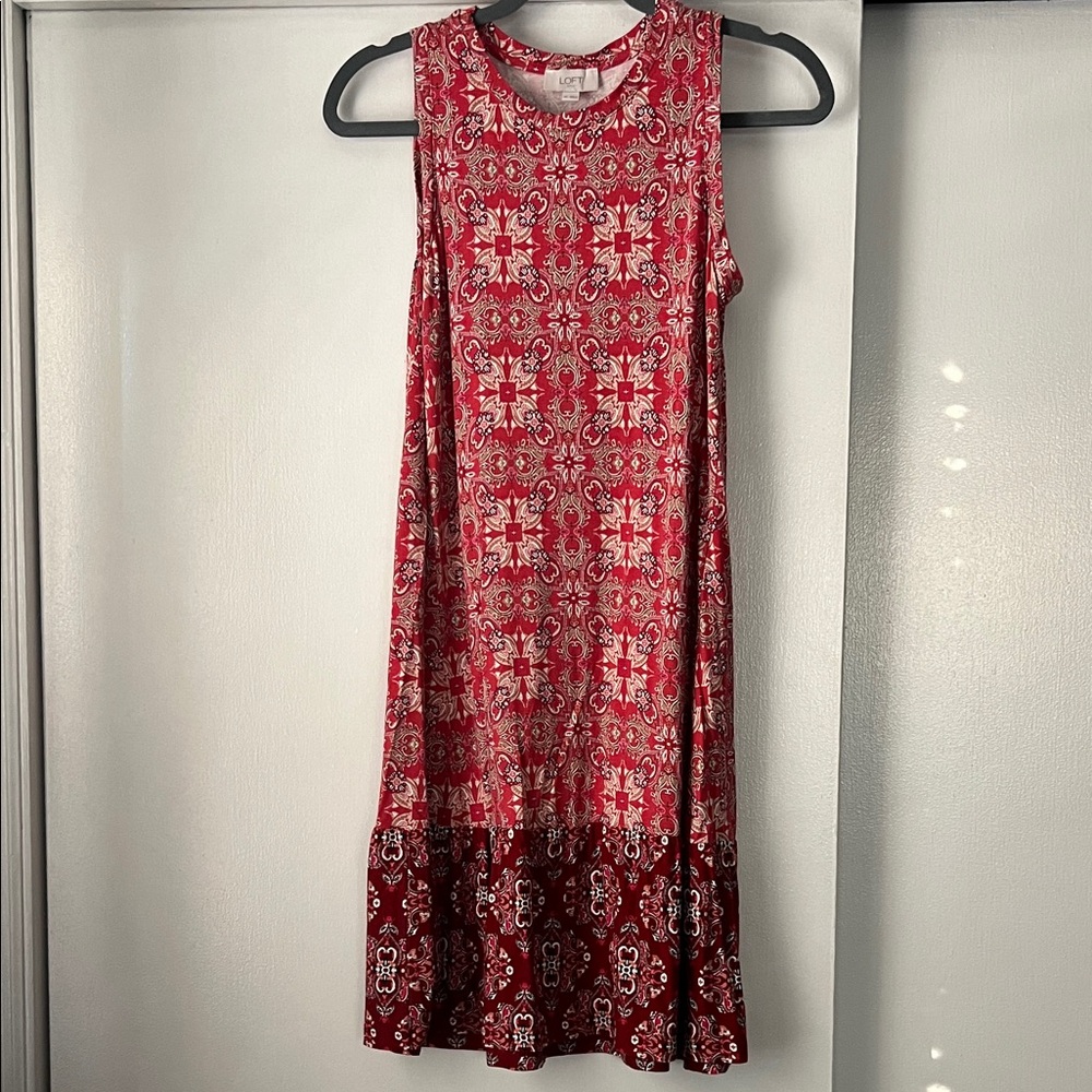 Loft Red and White Patterned Sleeveless Dress